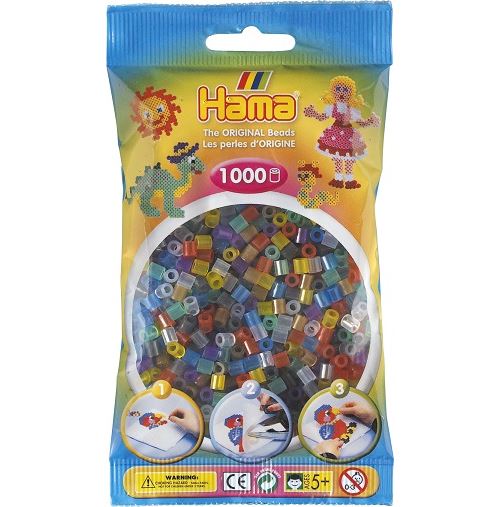 Sachet de 1000 perles a repasser hama midi couleurs assorties transparentes - loisirs creatifs - 207-53