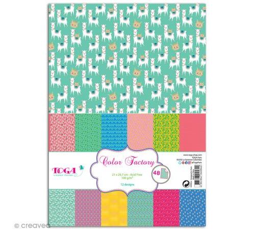 Papier scrapbooking Toga - Color factory - Oh Lamaa - 48 feuilles A4