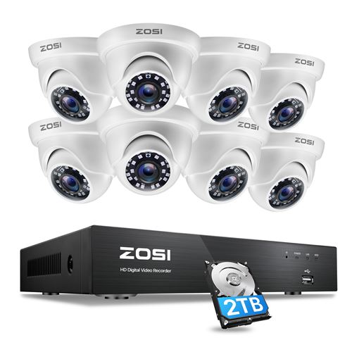 ZOSI 8CH 4K H.265+ DVR Enregistreur avec 8pcs Caméra de Surveillance 4K/8MP, Disque Dur de 2 to, Vision Nocturne de 20 Mètres, Alerte par Email, App Gratuite