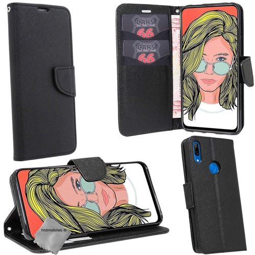Housse etui coque pochette portefeuille pour Huawei Honor 9X avec verre trempe - NOIR / NOIR