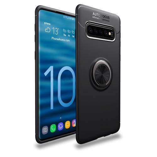 Coque en TPU avec béquille pour anneau au doigt tout noir pour votre Samsung Galaxy S10