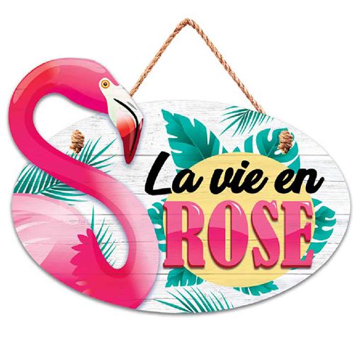 Décoration murale en bois à suspendre VIE EN ROSE