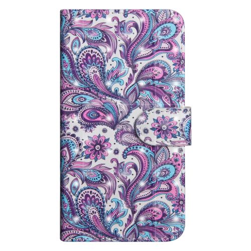 Etui en PU support de décoration par points lumineux fleurs colorisées pour votre Motorola Moto G7