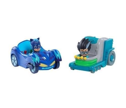 Pyjamasques - 2 Véhicules (Héros + Méchant) avec figurines 7,5 cm - Yoyo et Roméo