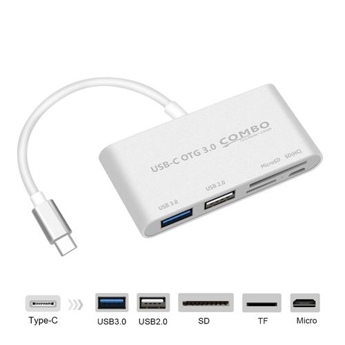 Adaptateur 5 en 1 Type C pour HUAWEI MediaPad T5 Smartphone Lecteur de cartes SD TF USB 2.0 3.0 Micro-USB (GRIS)