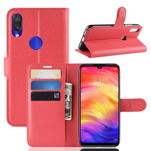 Etui en PU litchi avec support rouge pour votre Xiaomi Redmi Note 7