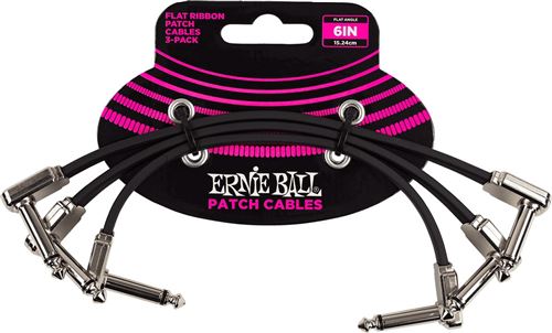Ernie Ball 6221 - Cables patch pack de 3 - coudé fin & plat - 15 cm