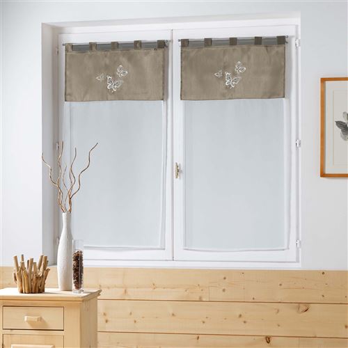 Paire droite passants 2 x 60 x 120 cm shantung brode+voile uni papilly Lin