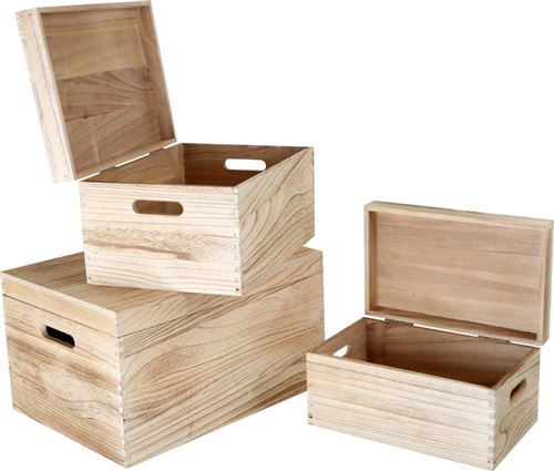 Malles En Bois Naturel Par 3