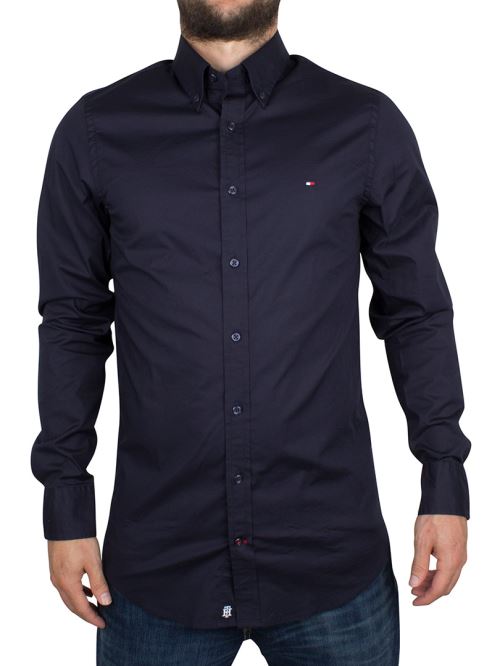 Tommy Hilfiger Homme Slim Fit popeline stretch Logo Shirt, Bleu
