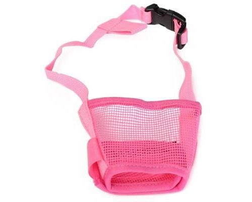 Comparer les prix de Réglable Chien Mesh Muselière Masque Museau Nylon à Bouche Anti Aboiement Morsure Sécurité à Chiot Puppy Rose M