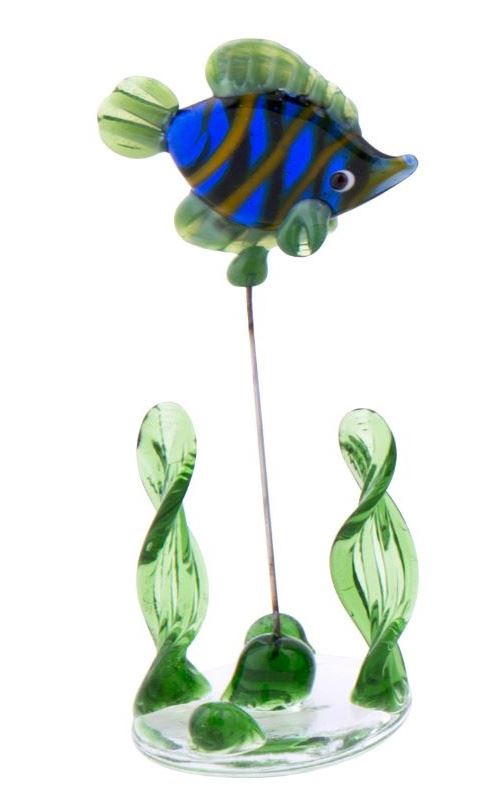 TOM poisson de verre sur standard 10 cm bleu/vert