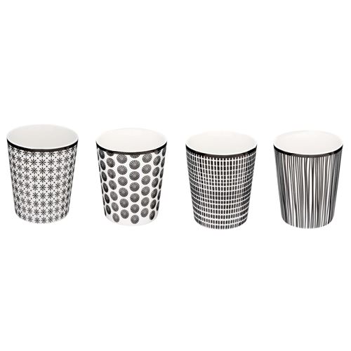 4 Mugs ethnique Bohemia - 260 ml - Noir et blanc