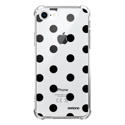 Coque pour iPhone 7/8/ iPhone SE 2020 anti-choc souple angles renforcés transparente Pois Noir Evetane [Evetane®]