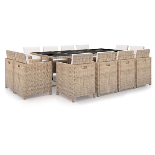vidaXL Mobilier de jardin avec coussins 13 pcs Résine tressée Beige