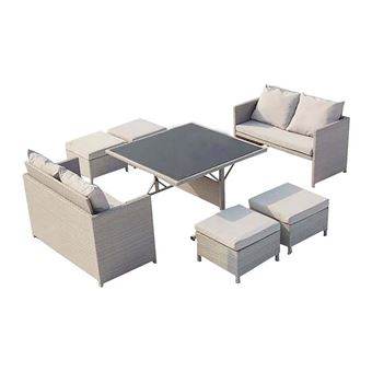 Noumea Gris Blanc Salon De Jardin Encastrable En Resine Tressee