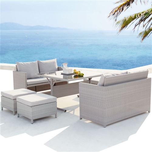 Noumea Gris Blanc Salon De Jardin Encastrable En Resine Tressee 8 Personnes Mobilier De Jardin Achat Prix Fnac