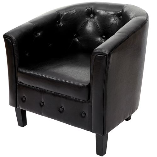 Fauteuil Newport T809, fauteuil de salon / club, similicuir noir avec rivets