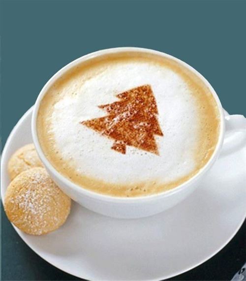 4 Pochoirs à Café En Acier Inoxydable - Motifs Cœur, Feuille, Tasse, Grain - Taille 12,1x8,6 Cm - Pour Barista, Maison