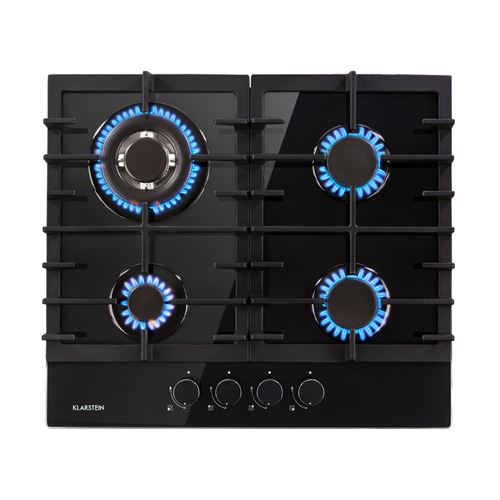Klarstein Ignito 4 Table de cuisson gaz - plaque de 4 foyers ( 3,6 + 1 kW + 2x 1,75 kW) - revêtement vitrocéramique - noir