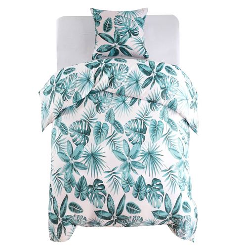 vidaXL Jeu de housse de couette 2 pcs Feuilles 155x200/80x80 cm Vert