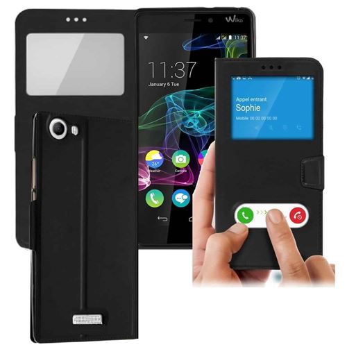 Etui de protection double fenêtre pour Wiko Ridge (Non Compatible Ridge Fab) - Noir