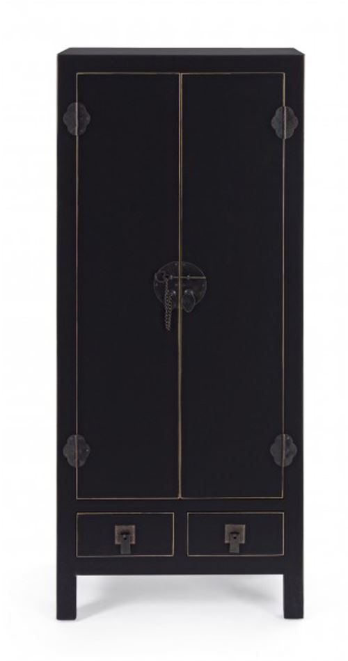 Meuble avec 2 portes et 2 tiroirs coloris Noir - Dim : L 50 x P 34.5 x H 121 cm -PEGANE