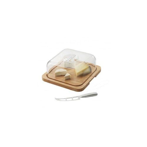 jean dubost planche a découper en bambou avec cloche + couteau a fromage - inox