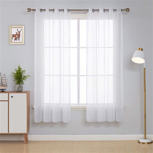Deconovo Lot de 2 Rideaux Voilages Souples à Oeillets pour Décoration d'interieur,175x140cm, Blanc