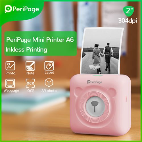 Mini imprimante thermique A6 Peripage - 6 rouleaux de papier d'impression -  Rose - Imprimante Photo