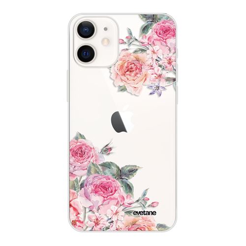 Coque pour iPhone 12 mini souple transparente Roses roses Motif Ecriture Tendance [Evetane®]