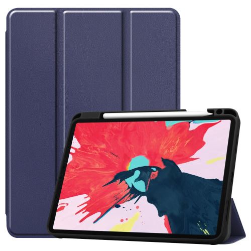 Etui en PU + TPU trois volets élégant avec support et porte-stylo bleu foncé pour votre Apple iPad Pro 11 pouces (2020)