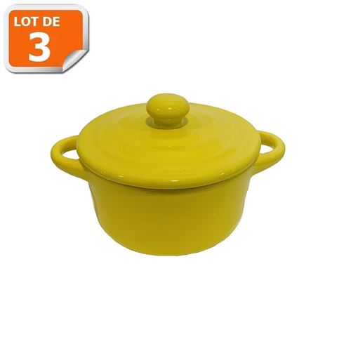 Lot de 3 mini cocottes jaunes double poignée avec couvercle HobbyCook