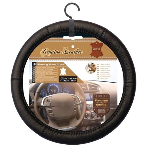 Car Plus couvercle volant universel en cuir noir 35-36 cm