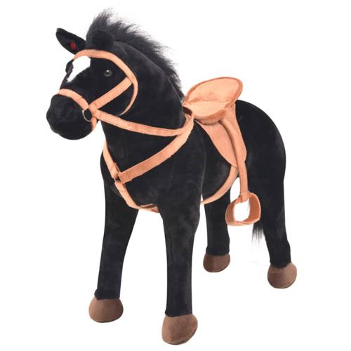 Vidaxl jouet en peluche cheval noir 91310