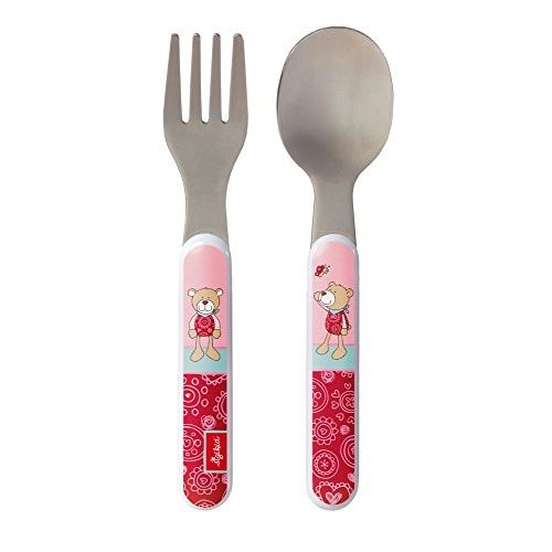 Sigikid, 24856 enfant fille couverts de table fourchette + cuillère, inox et plastique abs, bellarella rose, 14 cm