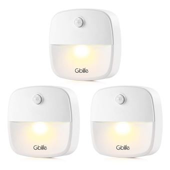 Veilleuse Murale Led Gblife Lampe Detecteur De Mouvement Lampe De Placard Alimente Par Piles Lumiere Douce Pour Escalier Chambre De Bebe Couloir Salle De Bains Cuisine 3pcs Veilleuses Achat