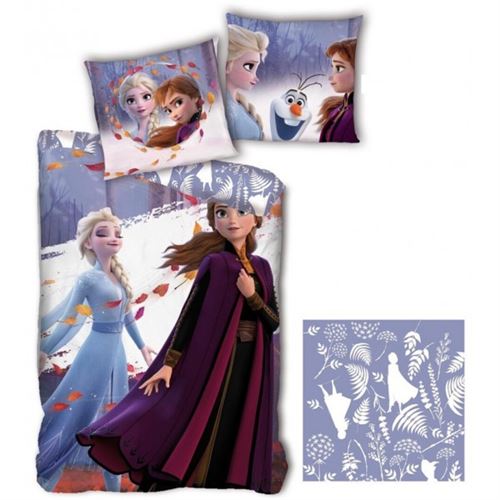 Reine Des Neiges Disney - Parure de Lit Enfant Frozen Sisters - Housse de couette 140x200 cm Taie 63x63 cm