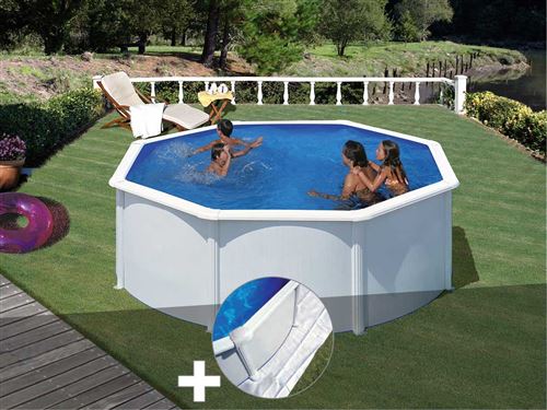 Kit piscine acier blanc Gré Fidji ronde 3,20 x 1,22 m + Tapis de sol