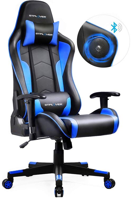 GTRACING Chaise Gaming de Bureau Fauteuil de Bureau Chaise Gamer Music avec Haut-Parleur Bluetooth, Design Ergonomique Bleu