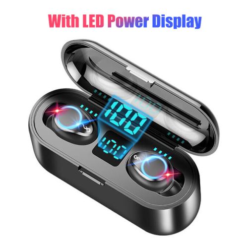 Noir Écrans lumineux Bluetooth 5,0 étoiles LED F9 TWS Écrans lumineux Bluetooth auriculaires 8D avec Banc d'énergie de 3500mAh