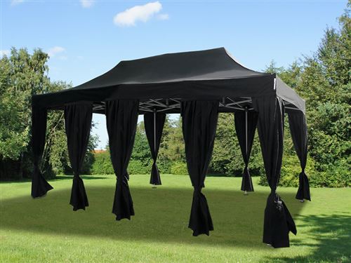 Tente pliante Chapiteau pliable Tonnelle pliante Barnum pliant FleXtents Steel 4x8m Noir, incl. 10 rideaux decoratifs