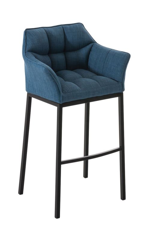 CLP Tabouret de bar Damaso en Tissu avec 4 pieds , Bleu/Noir