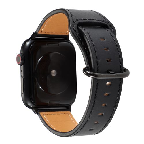 Bracelet de montre en cuir simple pour Apple Watch Series 6/ SE/ 5/ 4 44mm - Noir