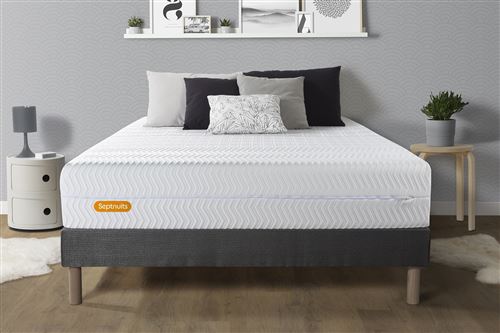 Ensemble matelas et sommier Septnuits Matelas + sommier gris 140x190 Memo Bio Mousse mmoire de forme 5 zones de confort Maxi paisseur Dhoussable