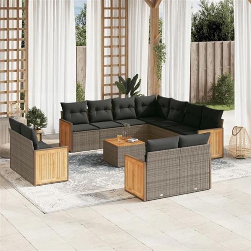 VIDAXL  Salon De Jardin Avec Coussins 12 Pcs Gris R&eacute;sine Tress&eacute;e