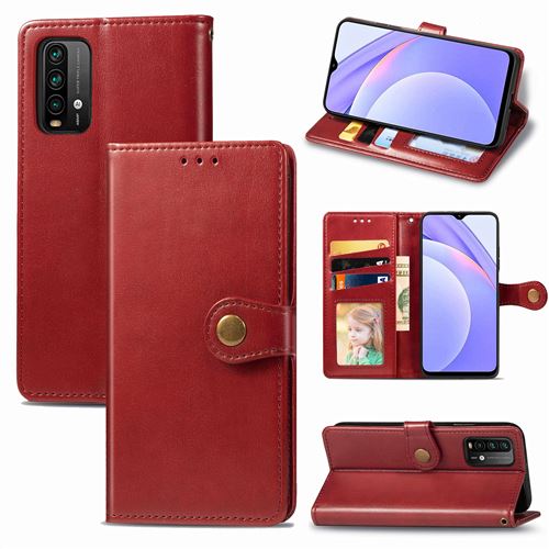 MPFRANCE Housse pour Xiaomi Redmi Note 9 Rouge [Porte Carte, etui portefeuille, boucle]