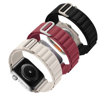 Bracelet en nylon Boucle Alpine couleur Noir/Bordeau/Starlight [Lot de 3] compatible pour iWatch Serie 9 8 7 6 5 4 3 2 1 SE 49mm 45mm 44mm 42mm - Visiodirect - - 1