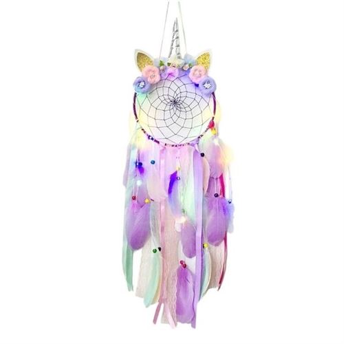 Non Communiqué Multi Attrape-Rêve Licorne Couronne De Fleurs Violette Avec Led Capteur