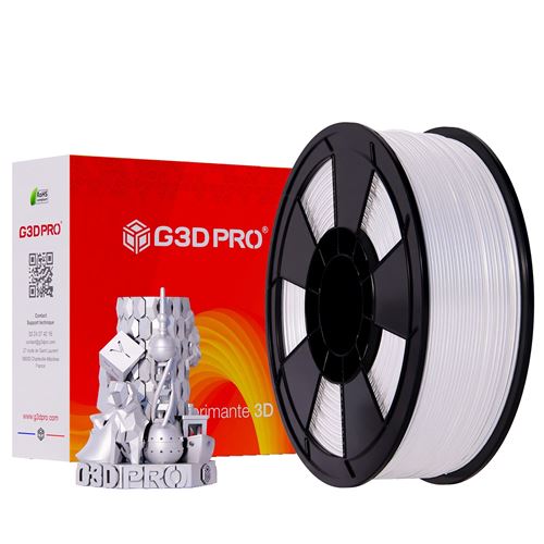 G3D PRO® Filament PLA SILK GLOSSY Blanc pour imprimante 3D, 1,75 mm, Bobine de 1 Kg, Précision dimensionnelle ± 0.03mm Blanc pur - RAL 9010